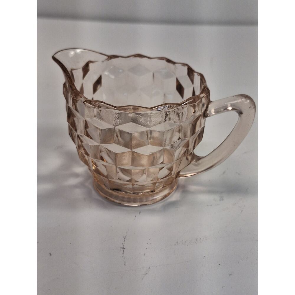 Vintage Pink Jeanette Depression Glass Creamer. Cube Pattern.